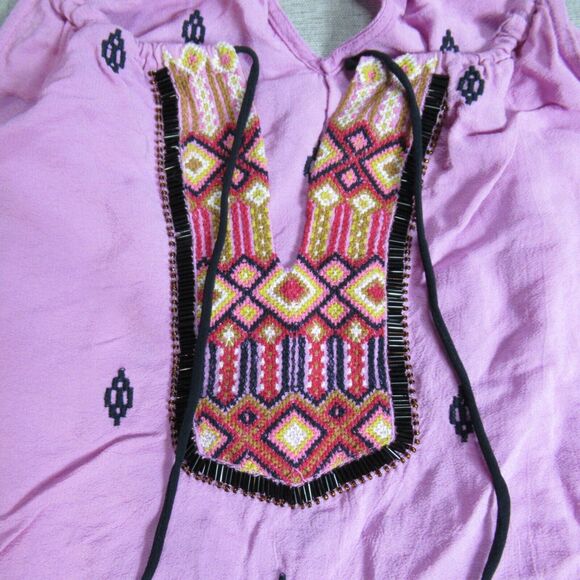 Vanessa Virginia Anthropologie Top Womens Small Pink Beaded Boho Southwestern - Picture 3 of 11